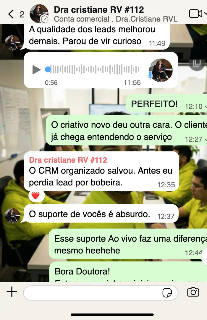 Feedback Dra. Cristiane, qualidade dos leads melhorou