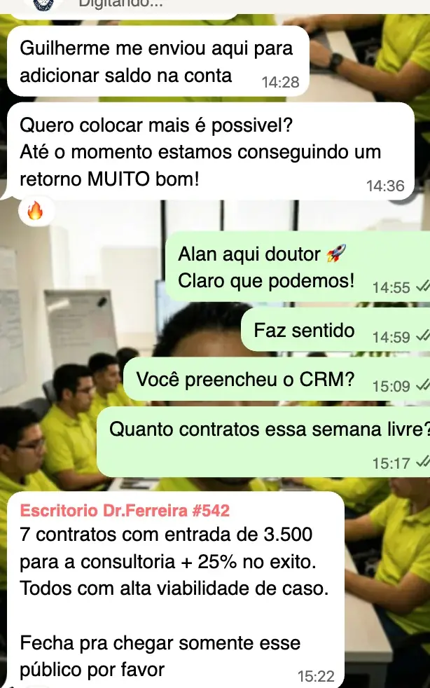 Cliente pedindo para aumentar investimento, retorno muito bom