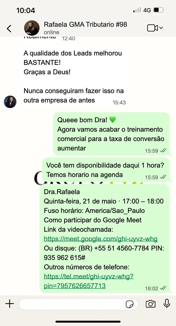 Feedback Dra. Rafaela, qualidade dos leads melhorou bastante